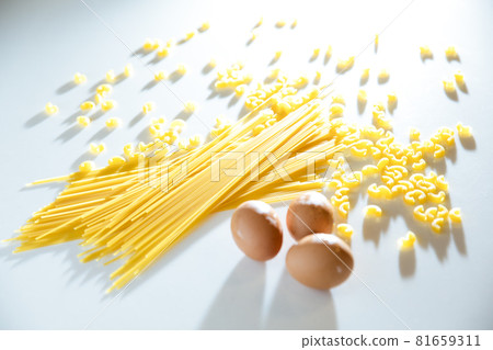 Pasta, macaroni and eggs 81659311