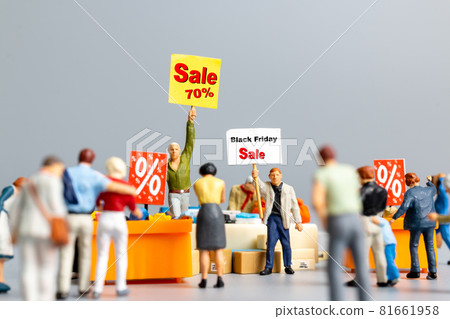 Shoppers with discount tray for shopping discounted items ,  Black friday concept 81661958