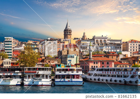 Ships near the Karakoy pier of Istanbul, view from the Golden Horn, Turkey 81662135