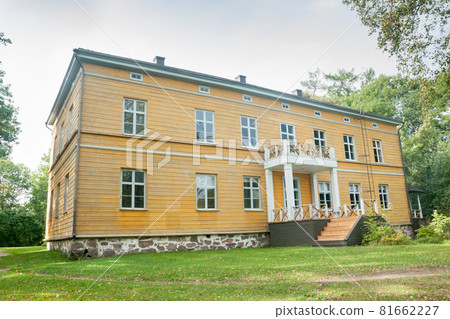 KOUVOLA, FINLAND - SEPTEMBER 20, 2018: Beautiful yellow old building of abandoned Anjala manor. The building was built at the turn of the 19th century and belonged to the Wrede family from 1837 KOUVOLA, FINLAND - SEPTEMBER 20, 2018: Beautiful yellow old building of abandoned Anjala manor. The building was built at the turn of the 19th century and belonged to the Wrede family from 1837 81662227
