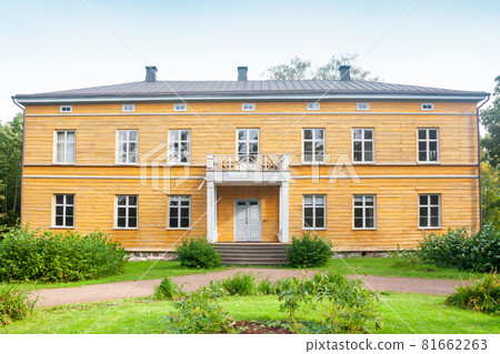 KOUVOLA, FINLAND - SEPTEMBER 20, 2018: Beautiful yellow old building of abandoned Anjala manor. The building was built at the turn of the 19th century and belonged to the Wrede family from 1837 KOUVOLA, FINLAND - SEPTEMBER 20, 2018: Beautiful yellow old building of abandoned Anjala manor. The building was built at the turn of the 19th century and belonged to the Wrede family from 1837 81662263