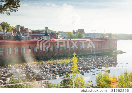 KOUVOLA, FINLAND - SEPTEMBER 20, 2018: Hydroelectric power generation plant and Ankkapurha Industrial Museum at Kymijoki river, Finland KOUVOLA, FINLAND - SEPTEMBER 20, 2018: Hydroelectric power generation plant and Ankkapurha Industrial Museum at Kymijoki river, Finland 81662266