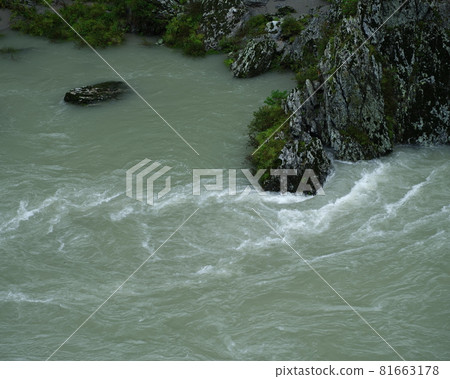 The clear Yoshino River swirling with water level rises due to heavy rain The clear Yoshino River swirling with water level rises due to heavy rain 81663178