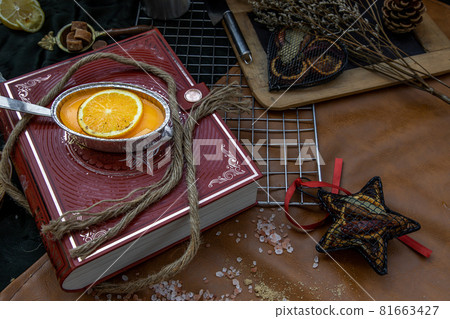 Orange cheese cake on beautiful background. One piece. 81663427