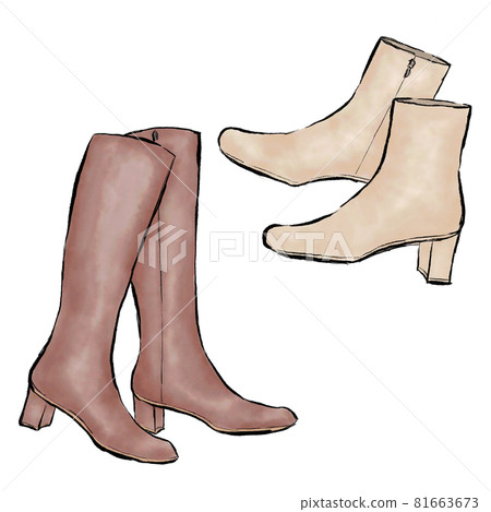 水彩風格時尚靴子插畫 81663673