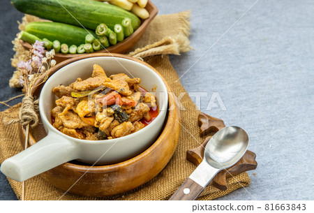 Panaeng Curry with Pork menu with Coconut milk Served with vegetable. 81663843