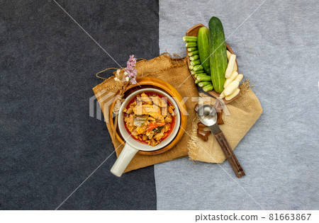 Panaeng Curry with Pork menu with Coconut milk Served with vegetable. 81663867