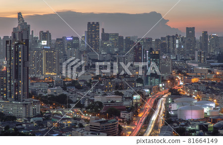 Aerial view of Beautiful scenery view of Skyscraper Evening time Sunset creates relaxing feeling for the rest of the day. Aerial view of Beautiful scenery view of Skyscraper Evening time Sunset creates relaxing feeling for the rest of the day. 81664149