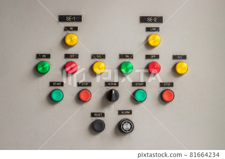 Push button and selector switch of control panel of a building. 81664234