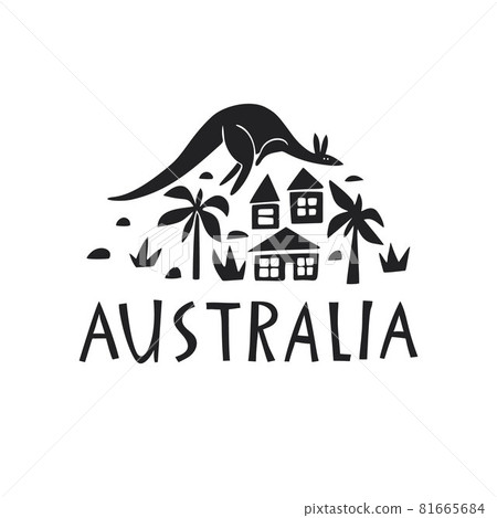Vector hand drawn stylized map of Australia. Travel illustration of Commonwealth of Australia shape. Hand drawn lettering illustration. South lands map element Vector hand drawn stylized map of Australia. Travel illustration of Commonwealth of Australia shape. Hand drawn lettering illustration. South lands map element 81665684
