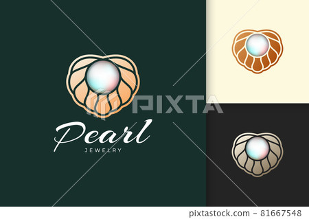 Luxury and classy pearl logo with shell or scallop represent jewelry and gem 81667548