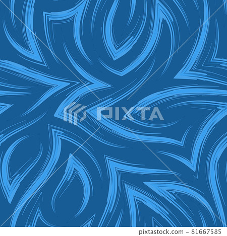 Stock vector seamless texture from strokes of blue paint in the form of zig-zags of corners and flowing lines.Stock seamless pattern of blots in the form of lines and corners in blue tones. Stock vector seamless texture from strokes of blue paint in the form of zig-zags of corners and flowing lines.Stock seamless pattern of blots in the form of lines and corners in blue tones. 81667585