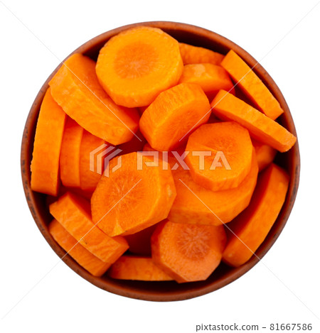Sliced carrots in a bowl Isolated on white background. Sliced carrots in a bowl Isolated on white background. 81667586