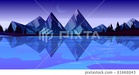 Dusk mountain lake scenery landscape, night pond 81668843