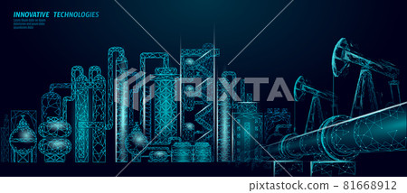 Petroleum oil refinery complex low poly business concept. Finance economy polygonal petrochemical production plant. Petroleum fuel industry downstream. Ecology solution white illustration 81668912