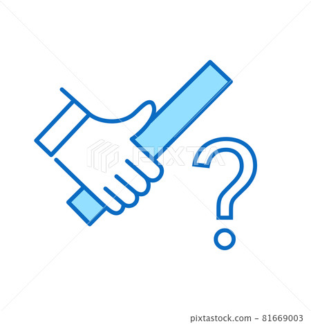 Hand with baton and question mark, lack of successor icon, blue simple touch, vector 81669003