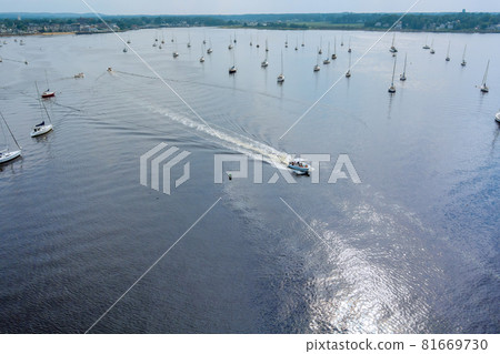 Aerial view of yacht marina sailing boats on ocean Aerial view of yacht marina sailing boats on ocean 81669730