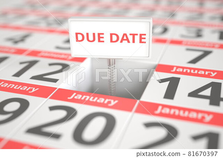 DUE DATE sign on January 13 in a calendar, 3d rendering 81670397