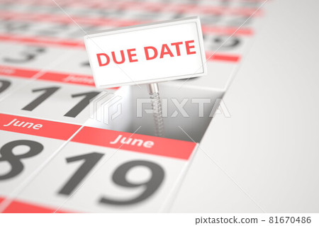 DUE DATE message on June 12 in a calendar, 3d rendering 81670486