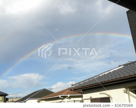 Early morning rainbow seen from the second floor of my house Early morning rainbow seen from the second floor of my house 81670569