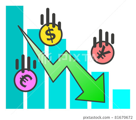 Graph of economic deterioration due to depreciation of world currency 81670672