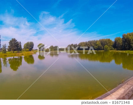 nice scenery in the saxon switzerland, a small lake with reed at the edge 81671348