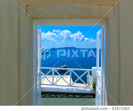 Beautiful sea view from the balcony. Santorini island, Greece. Beautiful sea view from the balcony. Santorini island, Greece. 81672065
