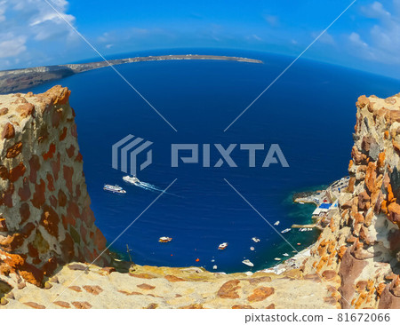View to the sea from Oia village of Santorini island in Greece 81672066
