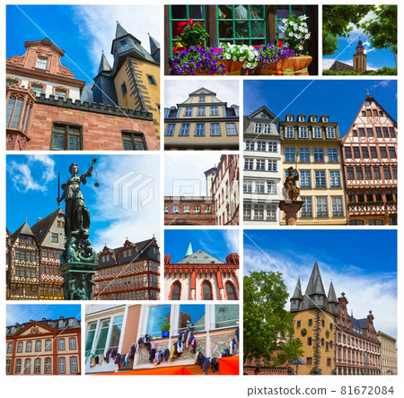 The old town with the Justitia statue in Frankfurt 81672084