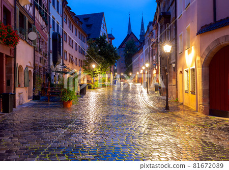 Nuremberg. Old medieval city street at sunrise. Nuremberg. Old medieval city street at sunrise. 81672089