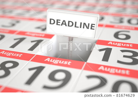 DEADLINE plate on August 12 in calendar, 3d rendering 81674629