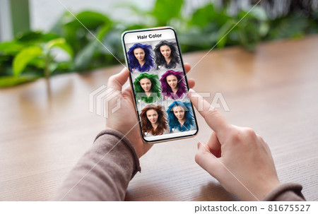Vurtual hairstyle and color change app, collage Vurtual hairstyle and color change app, collage 81675527