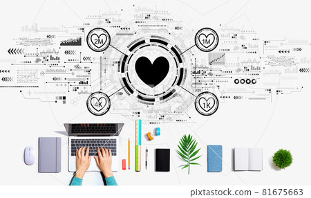 Get more likes concept with person using a laptop Get more likes concept with person using a laptop 81675663
