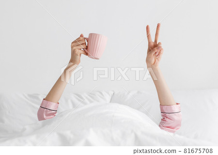 Positive mood, good morning with tasty coffee, rest and relax on vacation Positive mood, good morning with tasty coffee, rest and relax on vacation 81675708