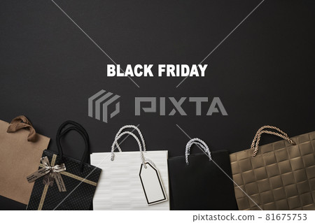Black friday concept. Pile of various shopping bags on black background. Black friday concept. Pile of various shopping bags on black background. 81675753