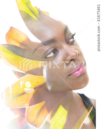 Vibrant double exposure portrait of young African American woman Vibrant double exposure portrait of young African American woman 81675861