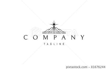 Vector logo on which an abstract image of a wavy pyramid with the sun on top. 81676244