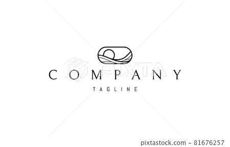 Vector logo on which an abstract image of a sunny sunset on a background of waves in an oval. Vector logo on which an abstract image of a sunny sunset on a background of waves in an oval. 81676257
