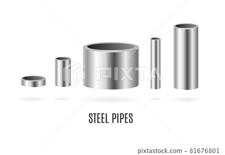 Realistic Detailed 3d Steel or Metal Pipes Set. Vector 81676801