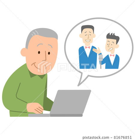 A man watching a laughing video on a computer ② 81676851