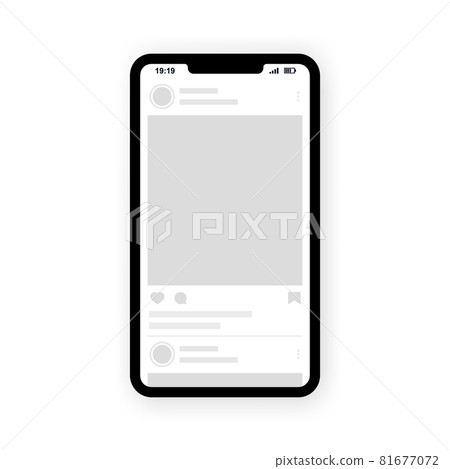 Interface post feed with smartphone. Social network photo frame mockup template. Webpage interface design 81677072