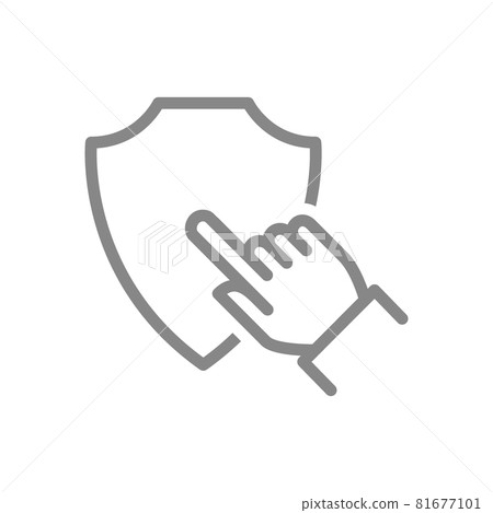 Protective shield with hand line icon. Security sign, insurance, direction Protective shield with hand line icon. Security sign, insurance, direction 81677101