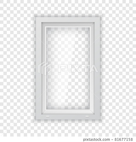 Metal plastic window with white frame. Realistic plastic window mockup template for outdoor interior design. Windowpane frame and clear pane. 81677158