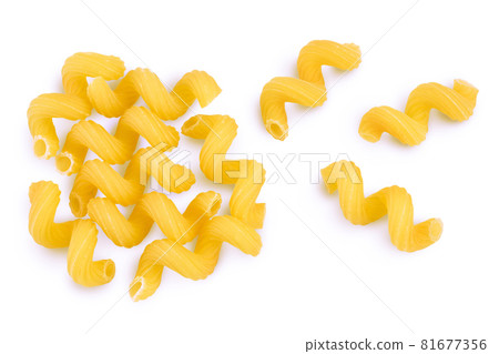 raw pasta cavatappi isolated on white background with clipping path and full depth of field. Top view. Flat lay raw pasta cavatappi isolated on white background with clipping path and full depth of field. Top view. Flat lay 81677356