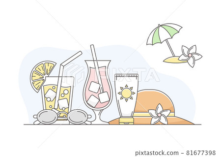 Travelling and Journey for Vacation with Tropical Cocktail in Glass with Straw Line Vector Composition Travelling and Journey for Vacation with Tropical Cocktail in Glass with Straw Line Vector Composition 81677398