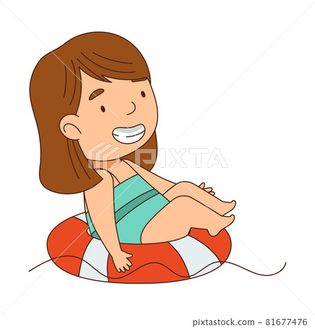 Little Girl Sitting on Rubber Ring and Swimming in Water Vector Illustration Little Girl Sitting on Rubber Ring and Swimming in Water Vector Illustration 81677476