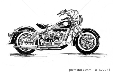 Classic American motorcycle. Ink black and white drawing 81677751