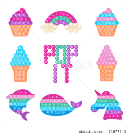 Trendy antistress sensory toy Pop it fidget set in flat style isolated on white background. 81677840