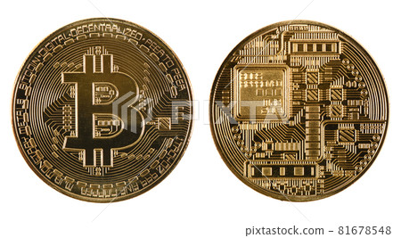 Golden bitcoin isolated on white background. (Two clipping path) 81678548