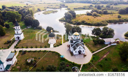 Barkolabovsky Holy Ascension Women's Orthodox Monastery in summer. Aerial view. Barkolabovsky Holy Ascension Women's Orthodox Monastery in summer. Aerial view. 81678556